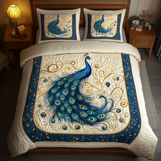 Blue Peacock 3-Piece Quilted Bedding Set GFTONL814