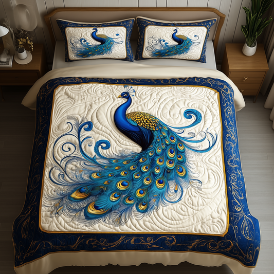 Blue Peacock 3-Piece Quilted Bedding Set GFTONL816