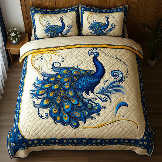 Blue Peacock 3-Piece Quilted Bedding Set GFTONL817