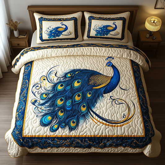 Blue Peacock 3-Piece Quilted Bedding Set GFTONL819