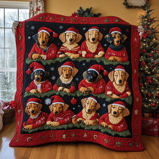 Sleeping Dachshund Christmas Quilted Blanket GFTONL826