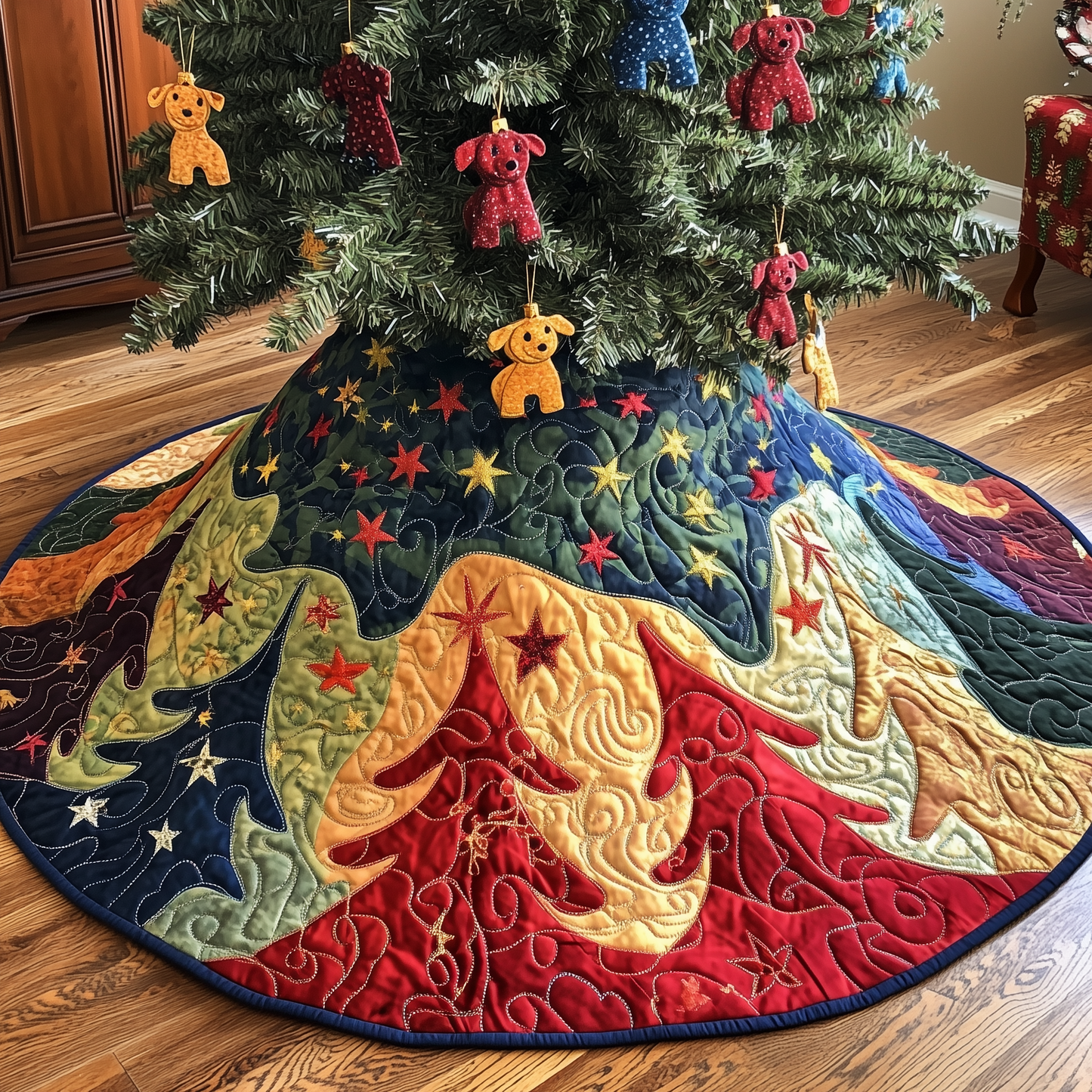 Festive Tree Christmas Quilted Tree Skirt GFTONL833