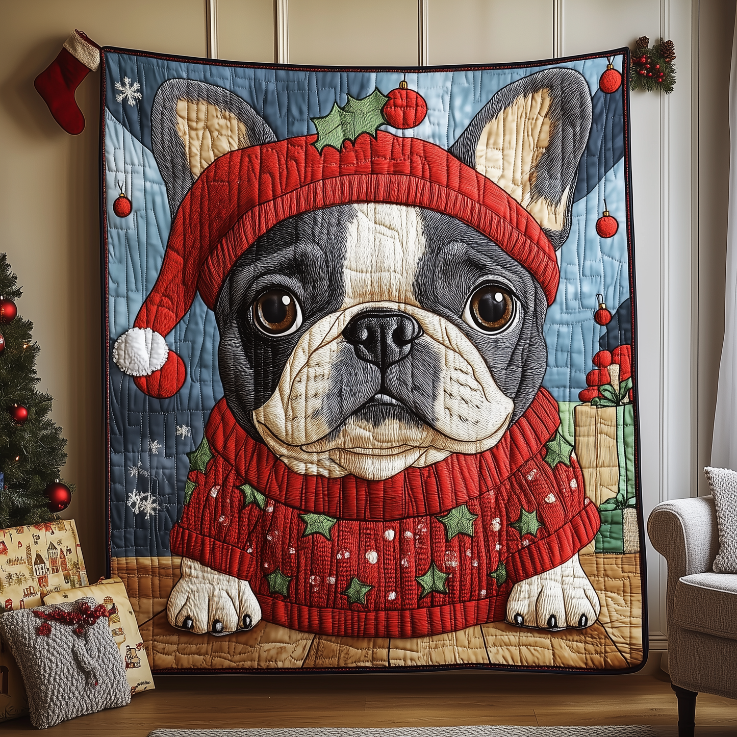 Christmas Bulldog Quilted Blanket GFTONL840