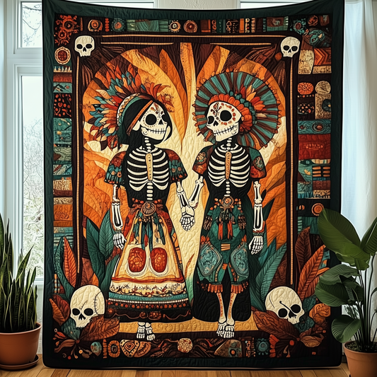 Aztec Skull Couple Quilted Blanket GFTOTL1087