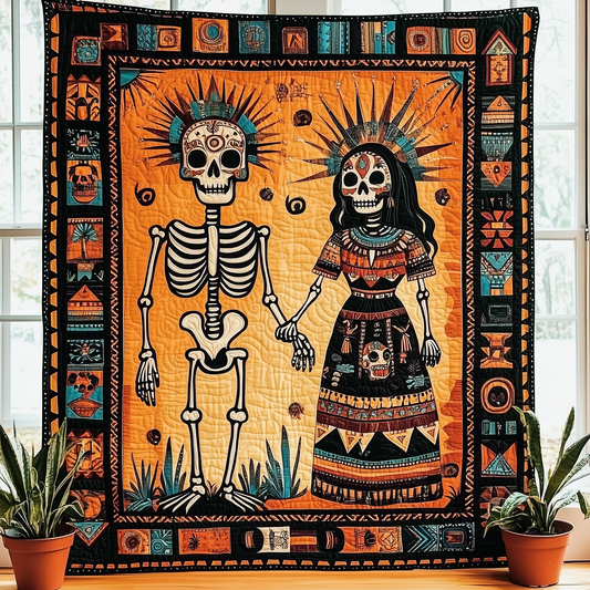 Aztec Skull Couple Quilted Blanket GFTOTL1089