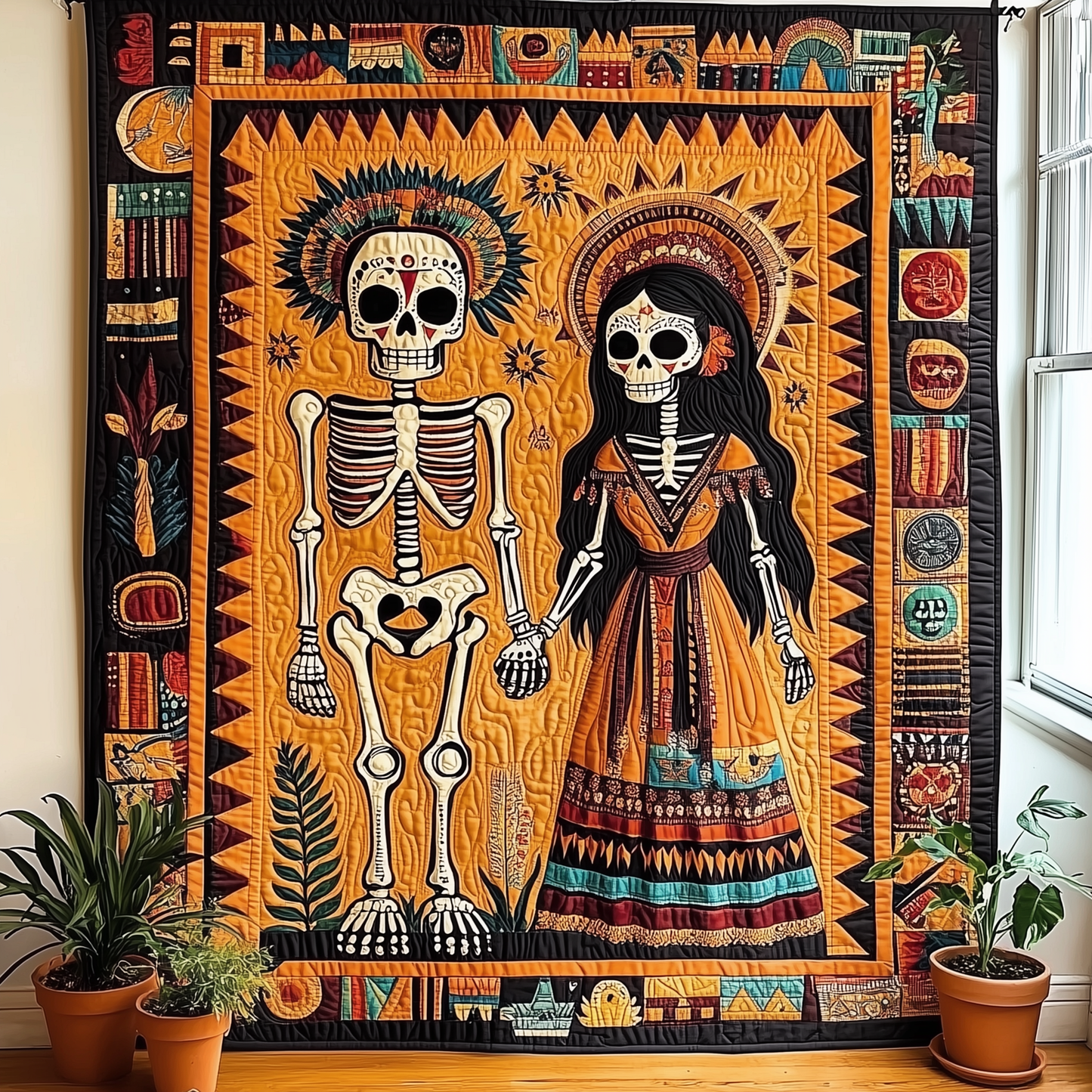 Aztec Skull Couple Quilted Blanket GFTOTL1090