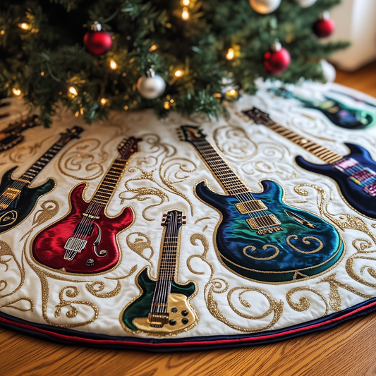 Festive Swirl Guitars Quilted Tree Skirt GFTOTL1109