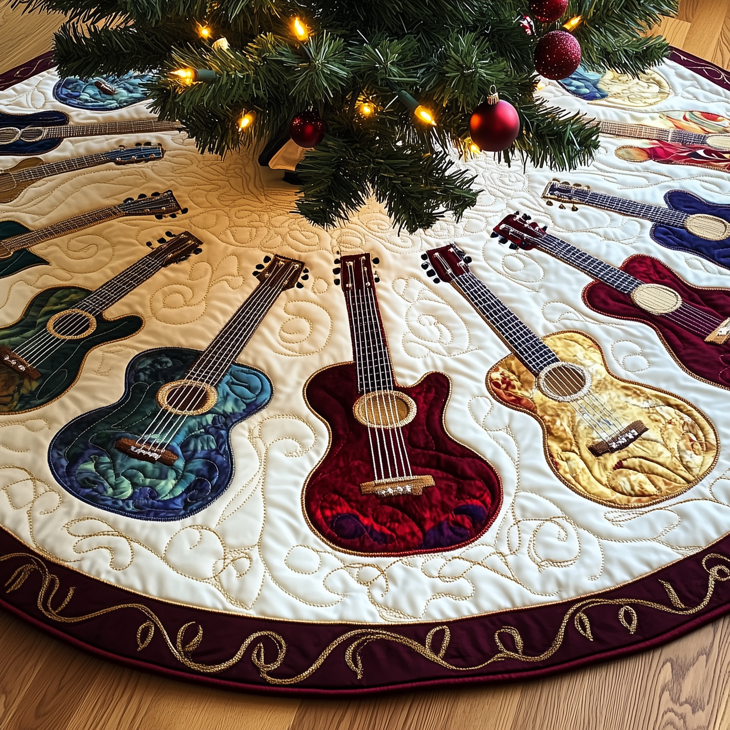 Festive Acoustic Guitars Quilted Tree Skirt GFTOTL1120