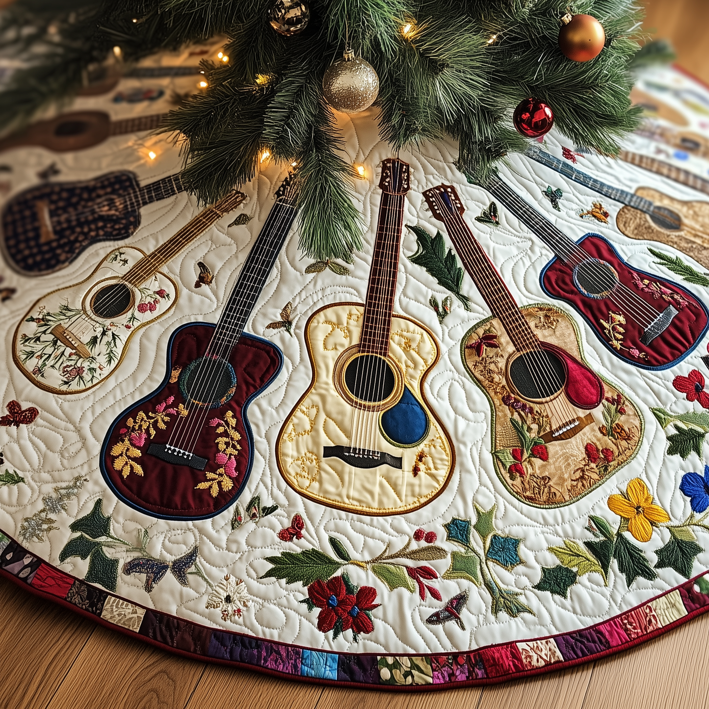 Festive Acoustic Guitars Quilted Tree Skirt GFTOTL1123