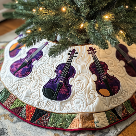 Festive Purple Violins Quilted Tree Skirt GFTOTL1125