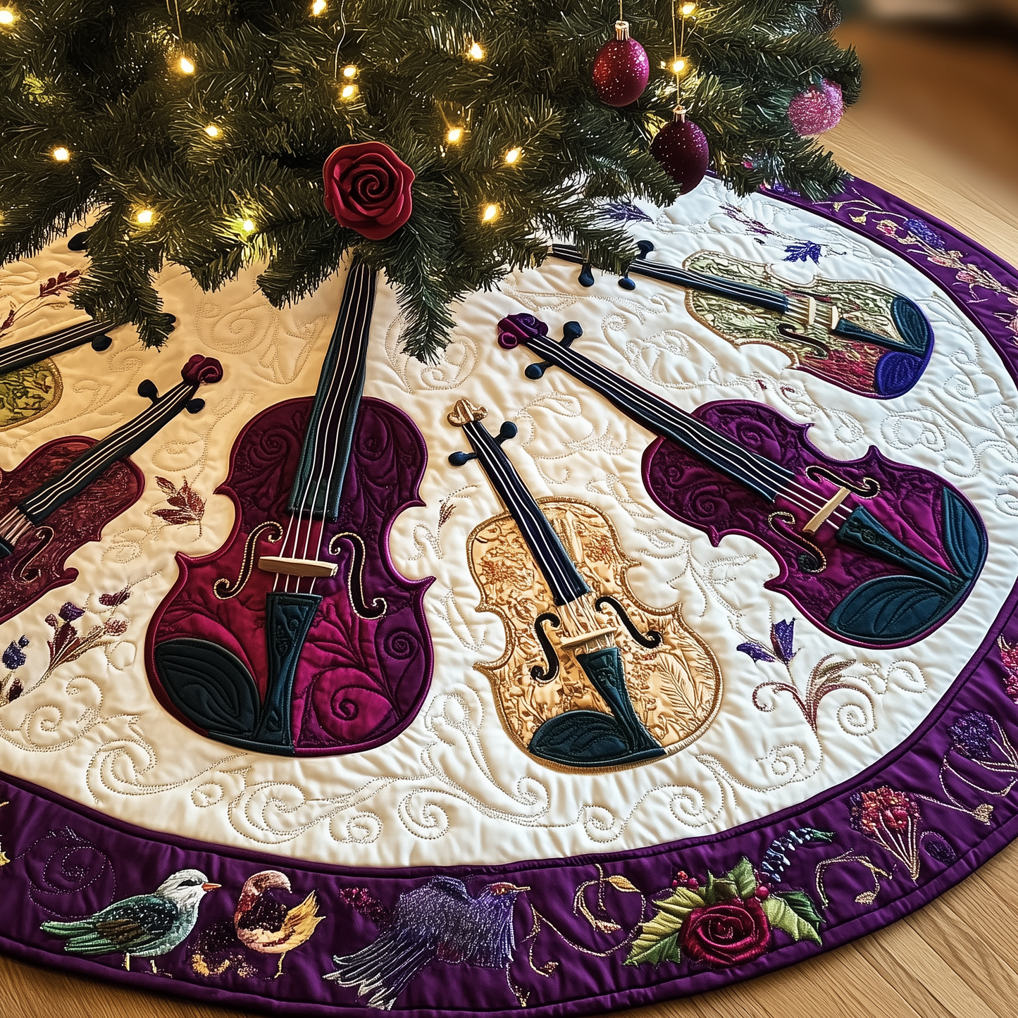 Festive Purple Violins Quilted Tree Skirt GFTOTL1131