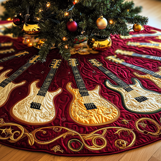 Festive Gold Guitar Quilted Tree Skirt GFTOTL1156