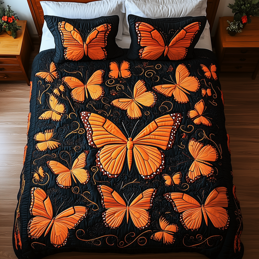 Butterflies Deep Night 3-Piece Quilted Bedding Set GFTOTL1256