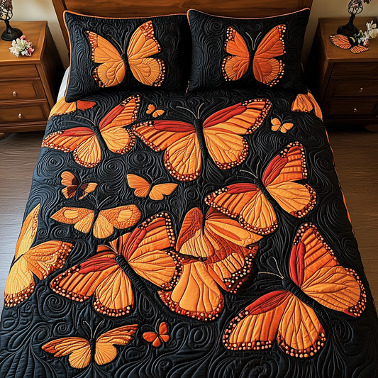 Butterflies Deep Night 3-Piece Quilted Bedding Set GFTOTL1257