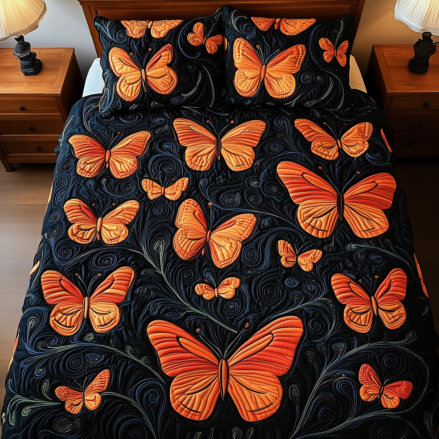 Butterflies Deep Night 3-Piece Quilted Bedding Set GFTOTL1258