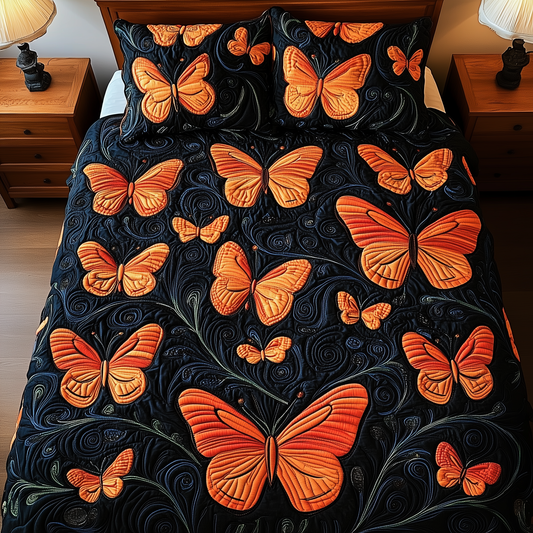 Butterflies Deep Night 3-Piece Quilted Bedding Set GFTOTL1258