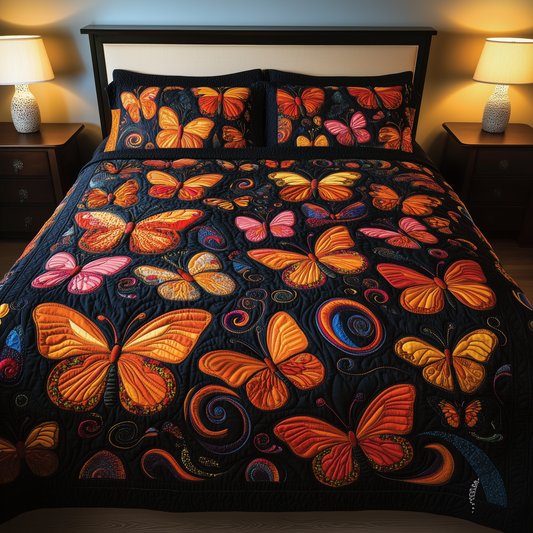 Butterflies Deep Night 3-Piece Quilted Bedding Set GFTOTL1260