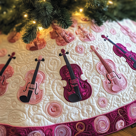 Joyful Pink Violins Quilted Tree Skirt GFTOTL1275