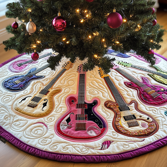 Joyful Pink Guitars Quilted Tree Skirt GFTOTL1277