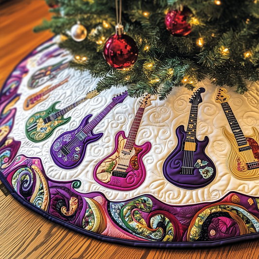 Festive Purple Guitars Quilted Tree Skirt GFTOTL1281