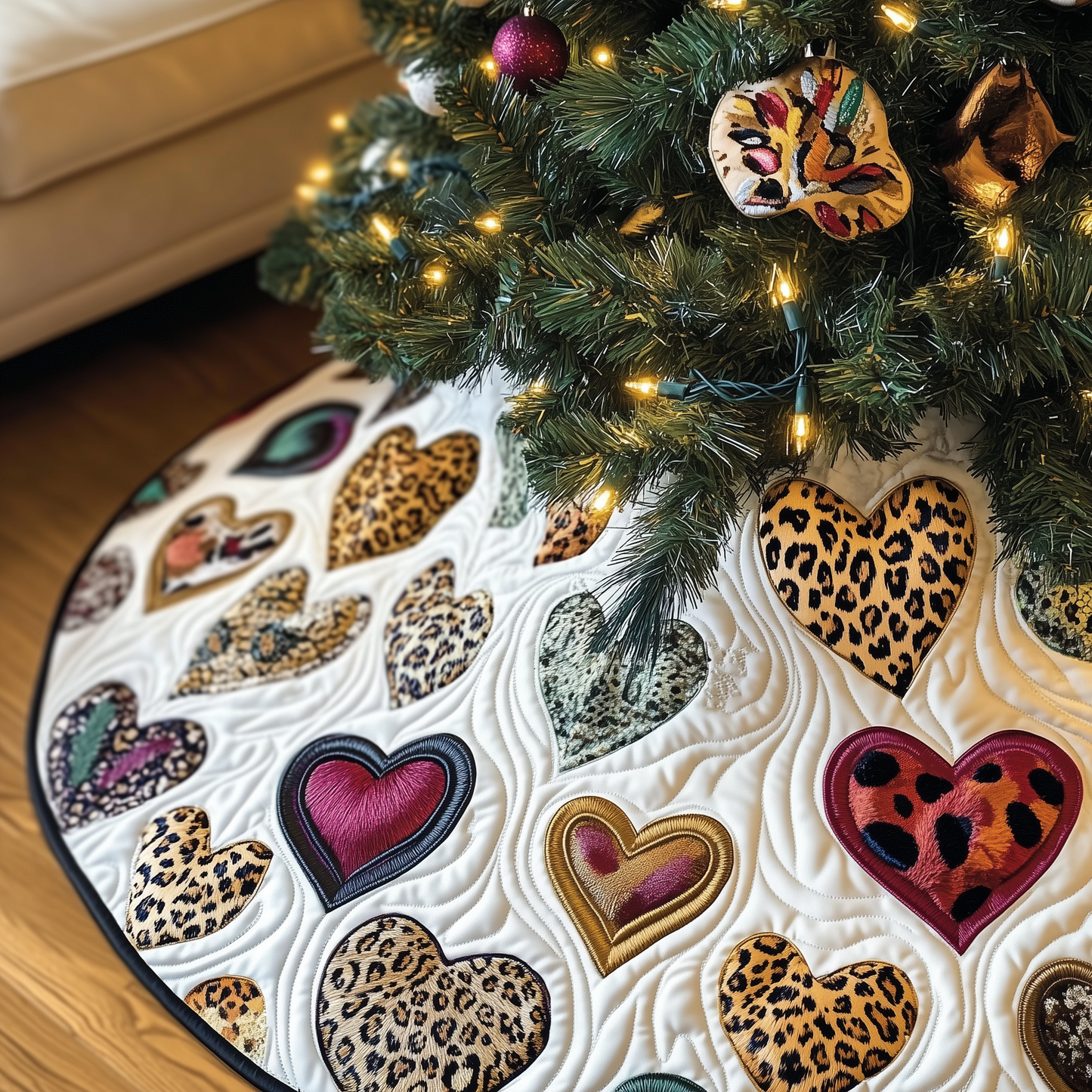 Leopard Hearts Quilted Tree Skirt GFTOTL1354