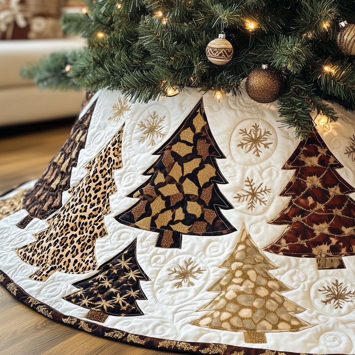 Festive Leopard Christmas Tree Quilted Tree Skirt GFTOTL1361