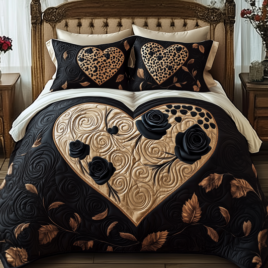 Black Rose 3-Piece Quilted Bedding Set GFTOTL1371