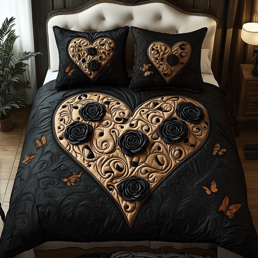 Black Rose 3-Piece Quilted Bedding Set GFTOTL1373