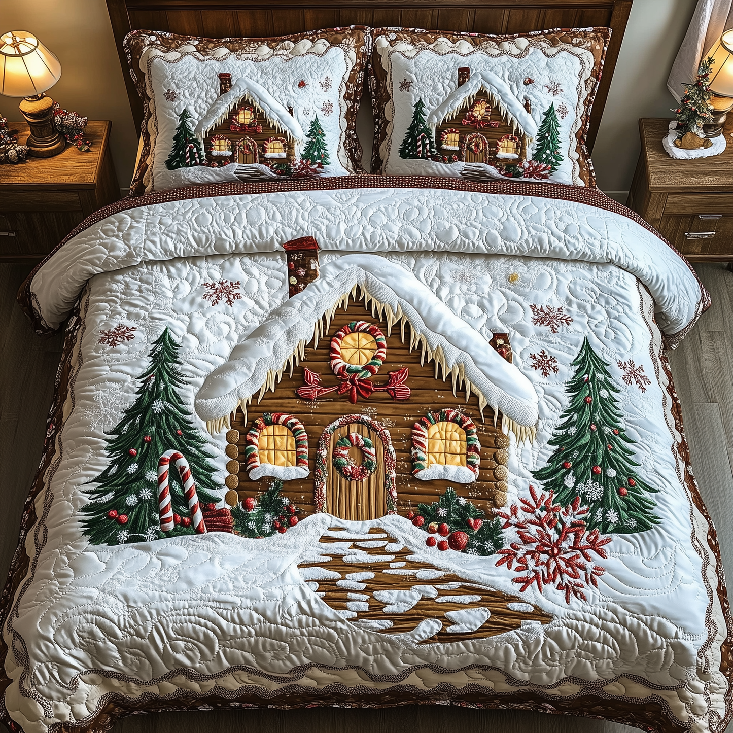 Candy Canes Cabin 3-Piece Quilted Bedding Set GFTOTL1386