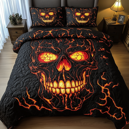 Lava Crack Skull 3-Piece Quilted Bedding Set GFTOTL1418