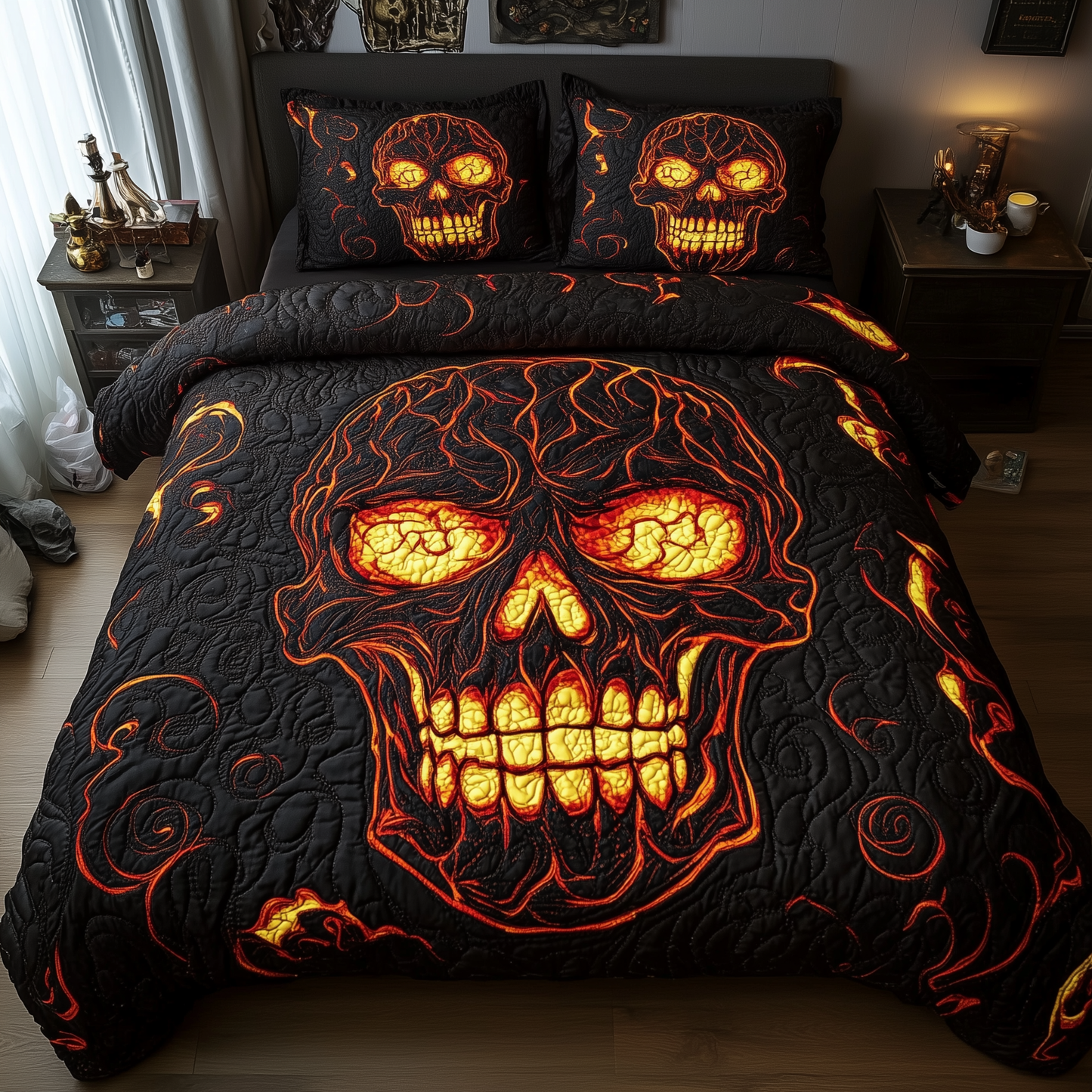 Lava Crack Skull 3-Piece Quilted Bedding Set GFTOTL1422