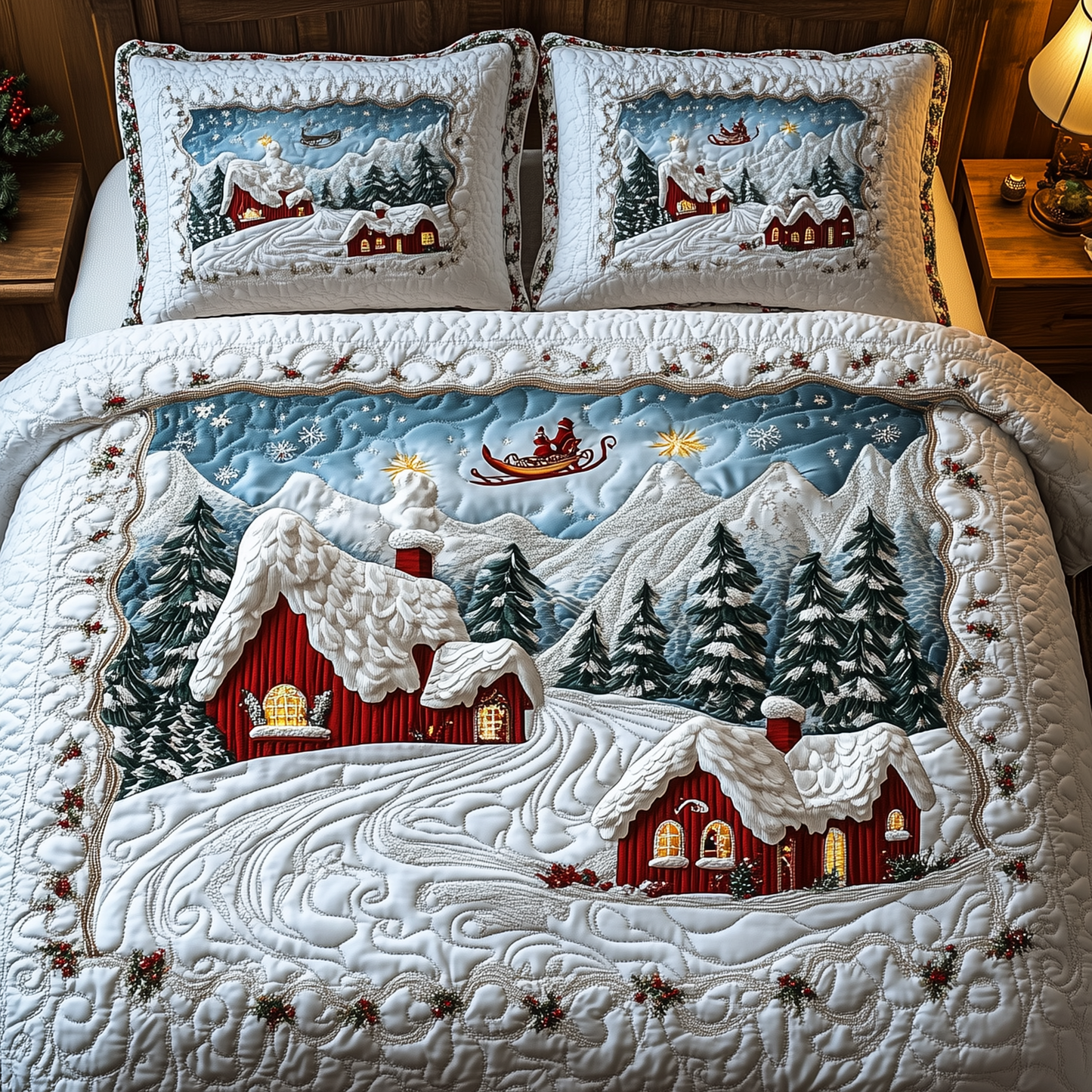 Snowy Town 3-Piece Quilted Bedding Set GFTOTL1431