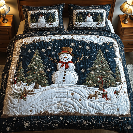 Vintage Snowman 3-Piece Quilted Bedding Set GFTOTL1439