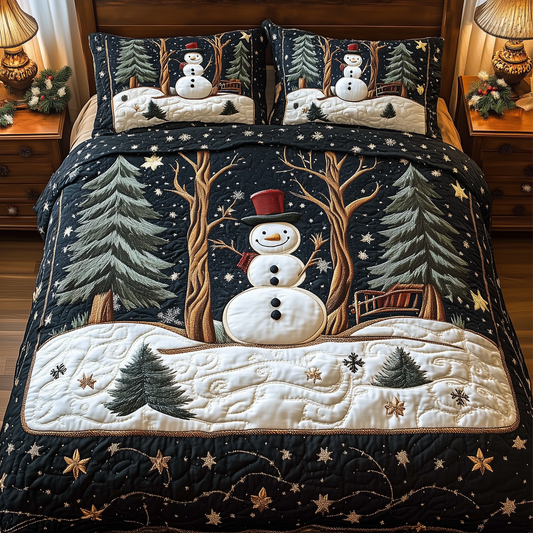 Vintage Snowman 3-Piece Quilted Bedding Set GFTOTL1440