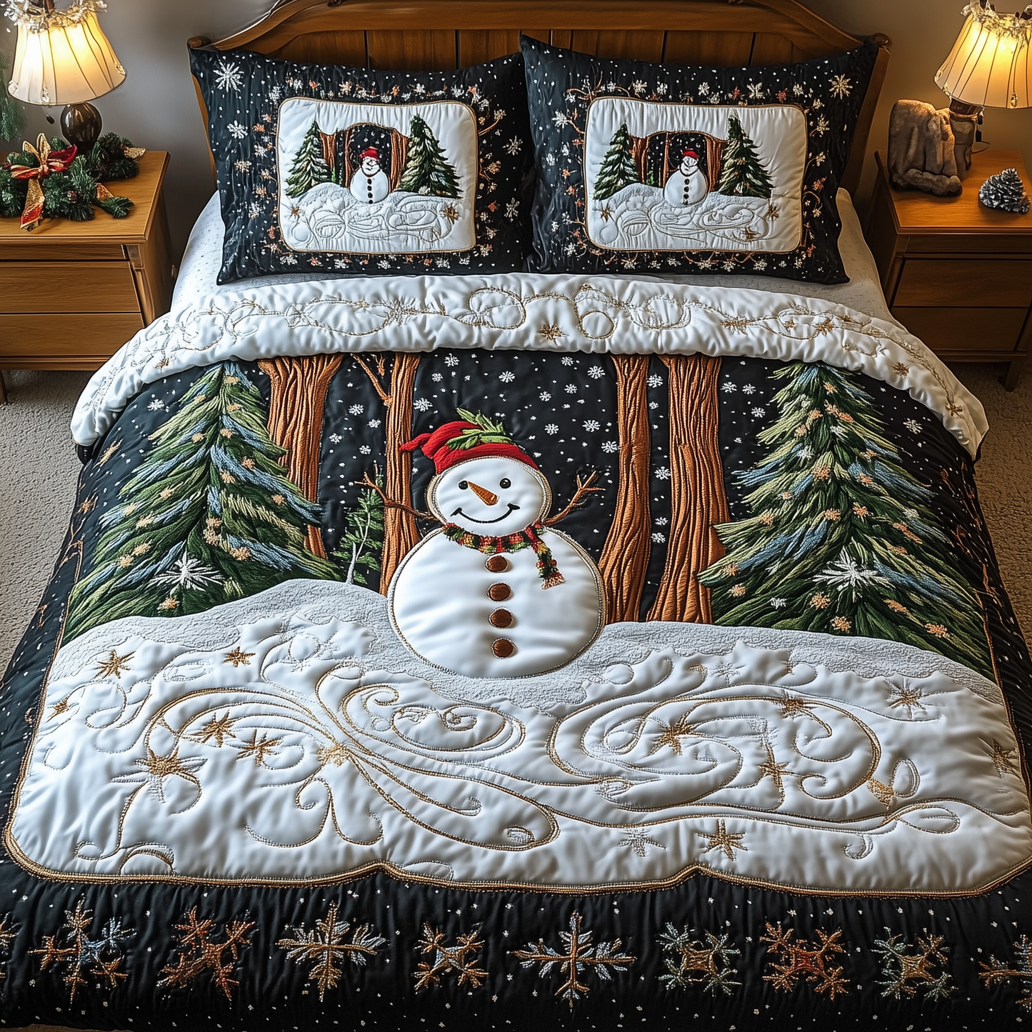 Vintage Snowman 3-Piece Quilted Bedding Set GFTOTL1441