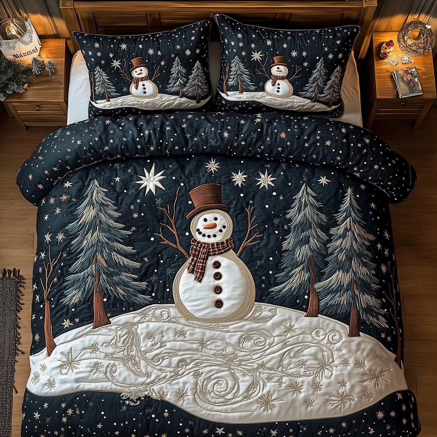 Vintage Snowman 3-Piece Quilted Bedding Set GFTOTL1442