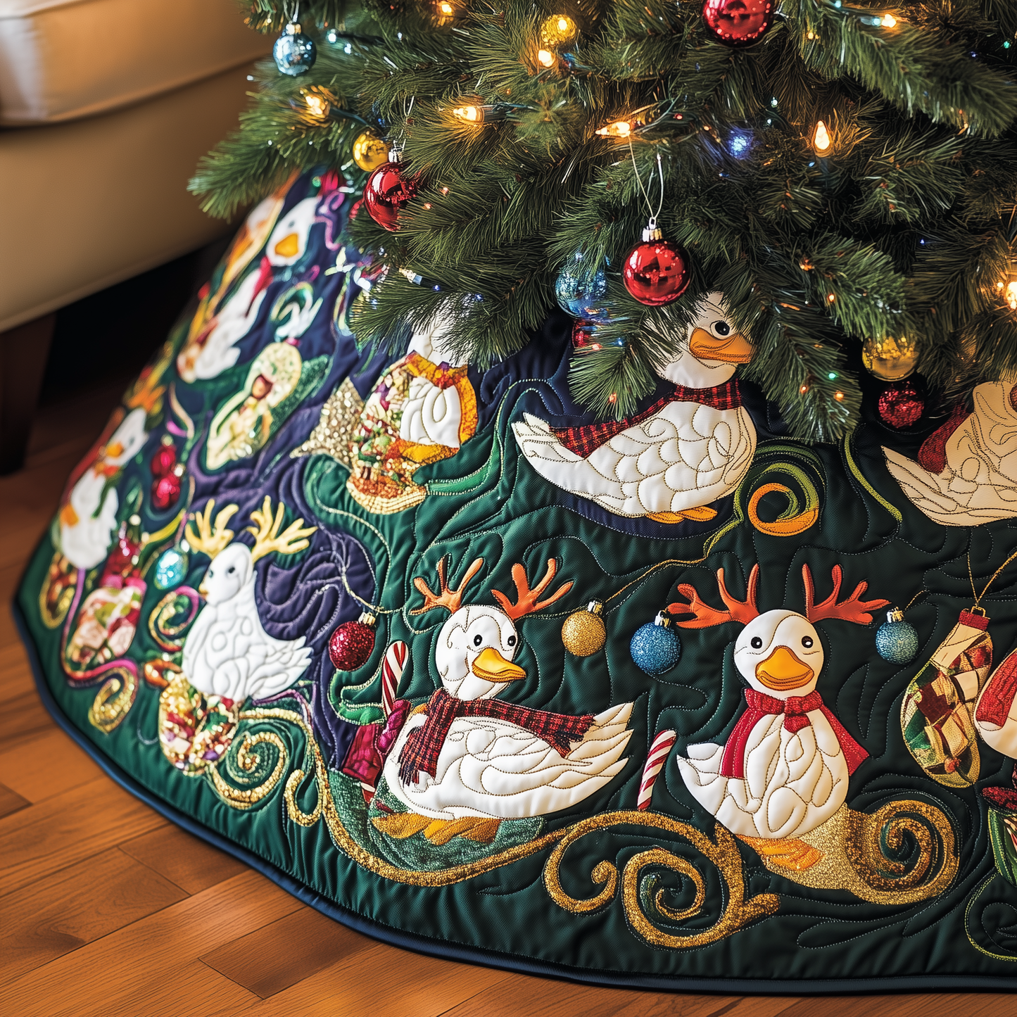 Festive Duck Quilted Tree Skirt GFTOTL1476