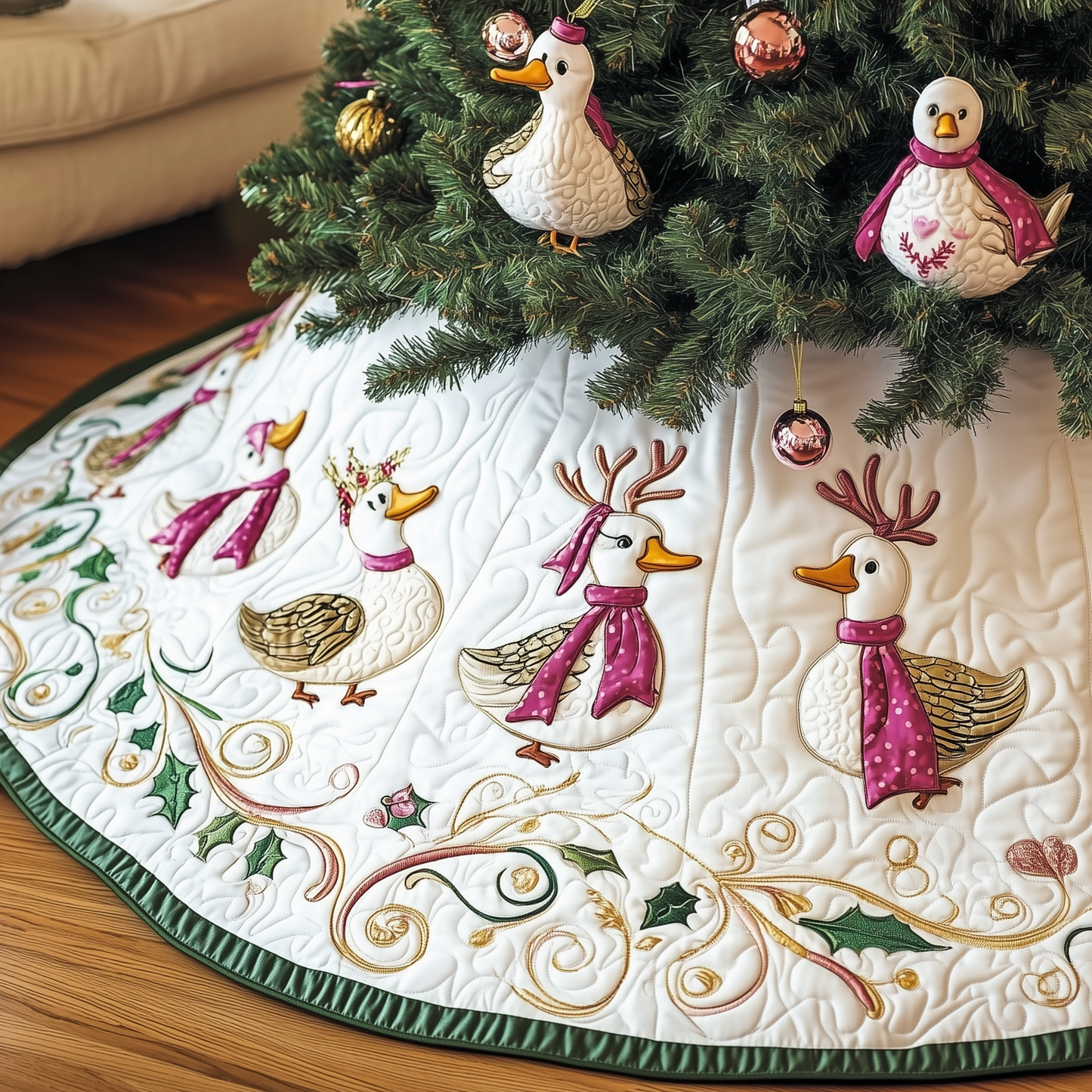 Pink Duck Quilted Tree Skirt GFTOTL1477