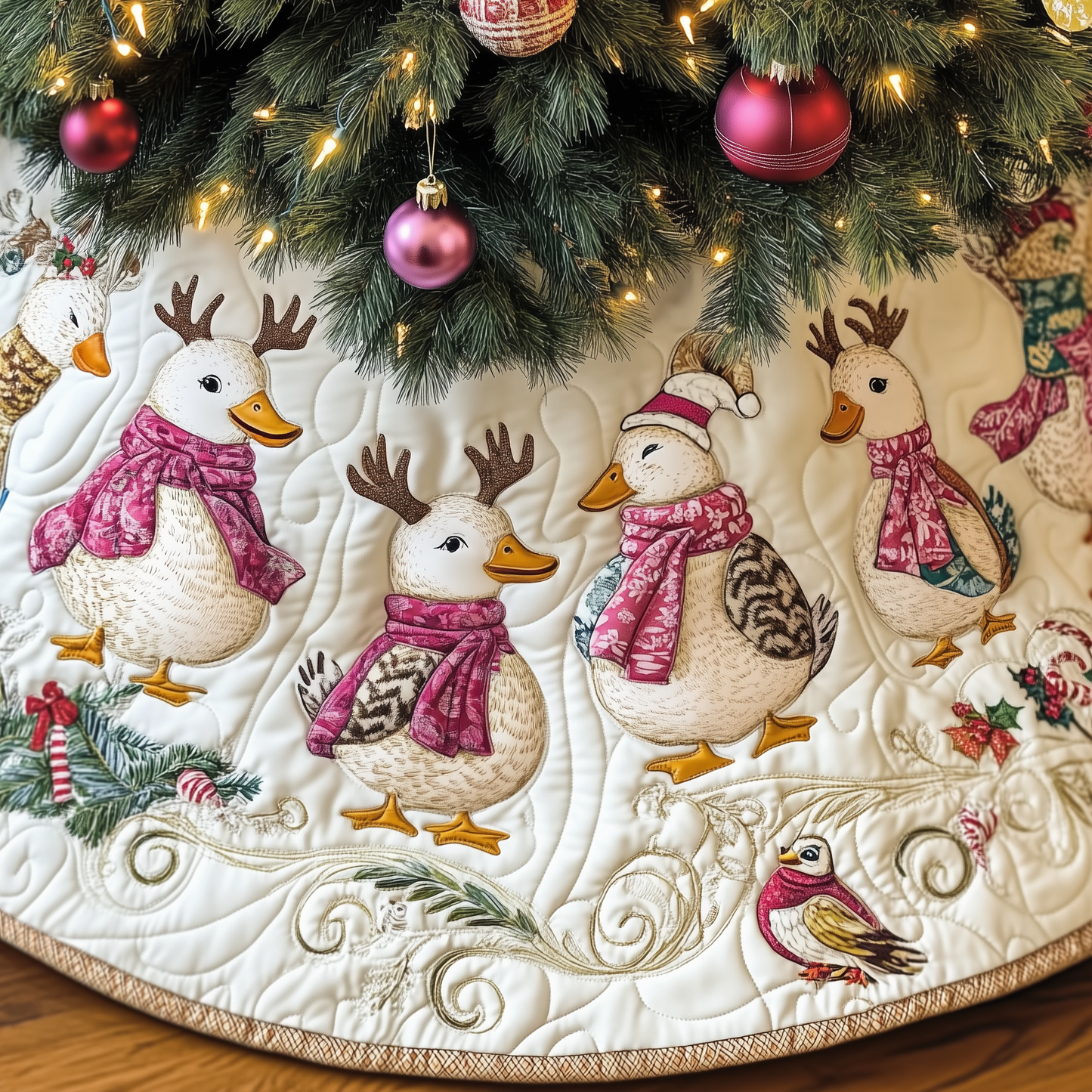 Pink Duck Quilted Tree Skirt GFTOTL1479