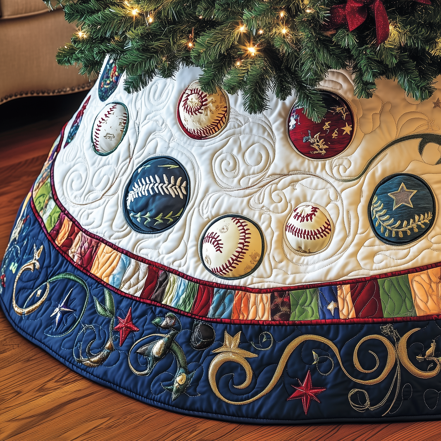 Baseball Ornament Quilted Tree Skirt GFTOTL1497