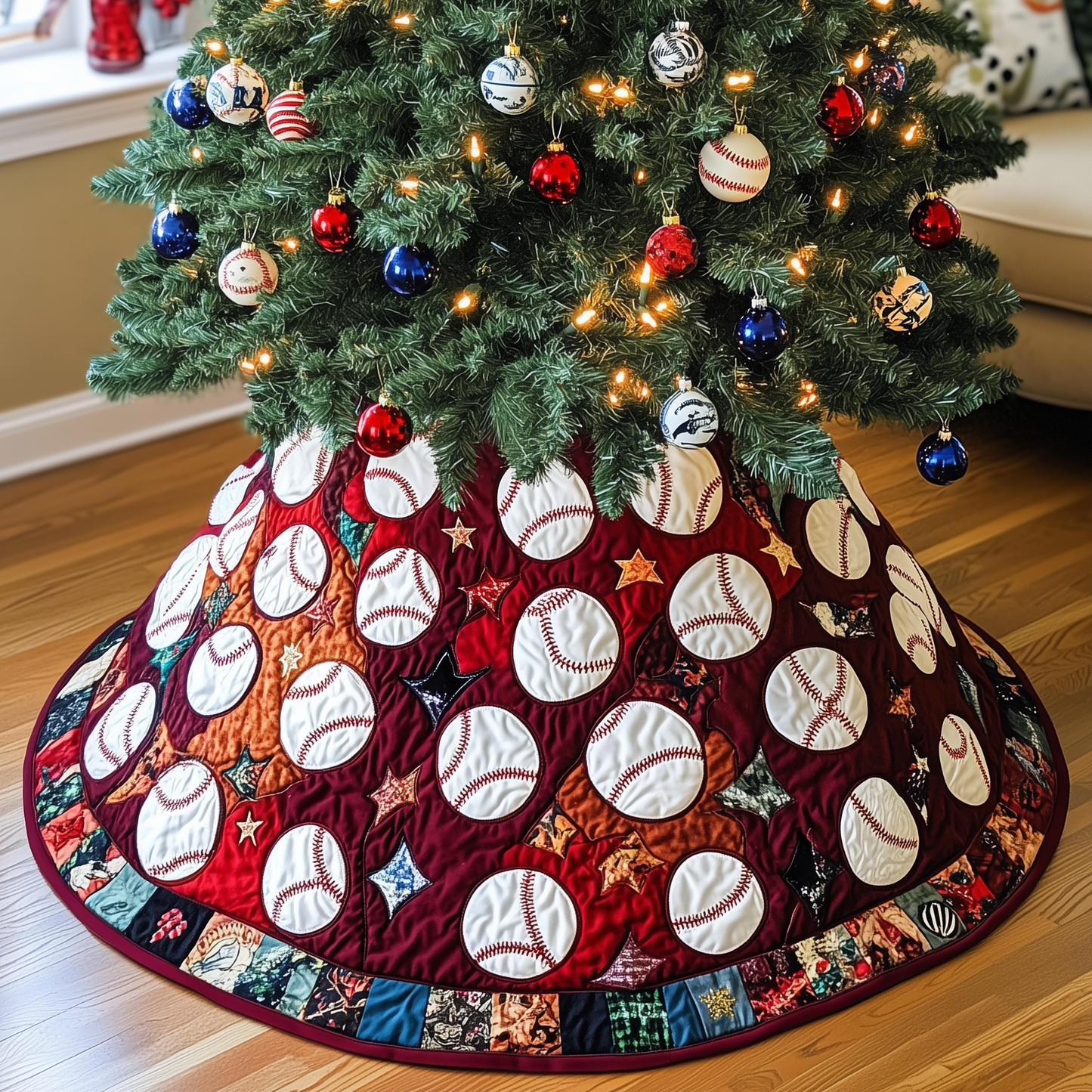 Baseball Ornament Quilted Tree Skirt GFTOTL1498