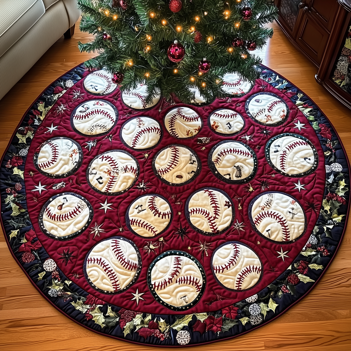 Baseball Ornament Quilted Tree Skirt GFTOTL1501