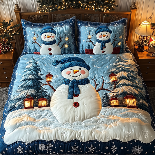 Happy Snowman 3-Piece Quilted Bedding Set GFTOTL1503