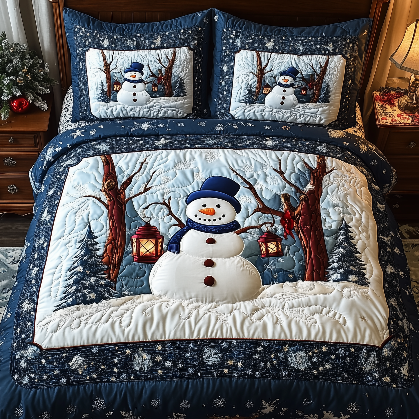 Happy Snowman 3-Piece Quilted Bedding Set GFTOTL1506