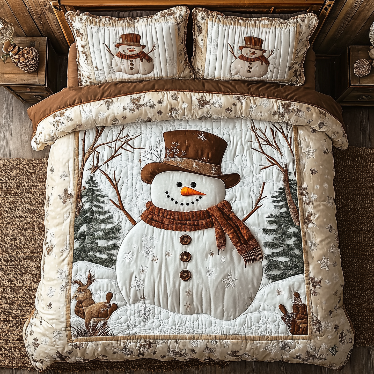 Vintage Snowman 3-Piece Quilted Bedding Set GFTOTL1509