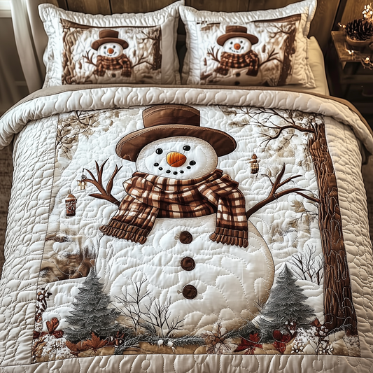 Vintage Snowman 3-Piece Quilted Bedding Set GFTOTL1510