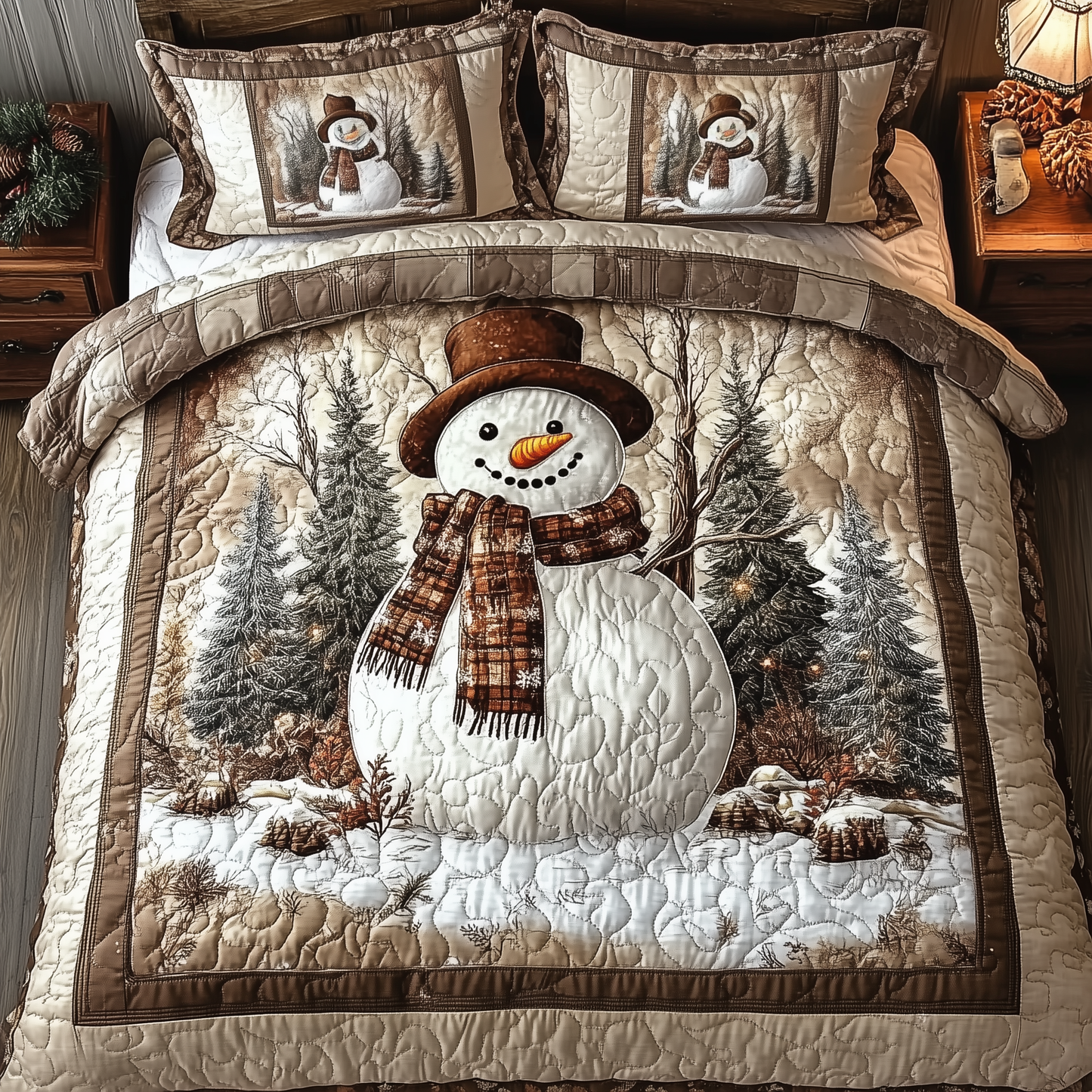 Vintage Snowman 3-Piece Quilted Bedding Set GFTOTL1511