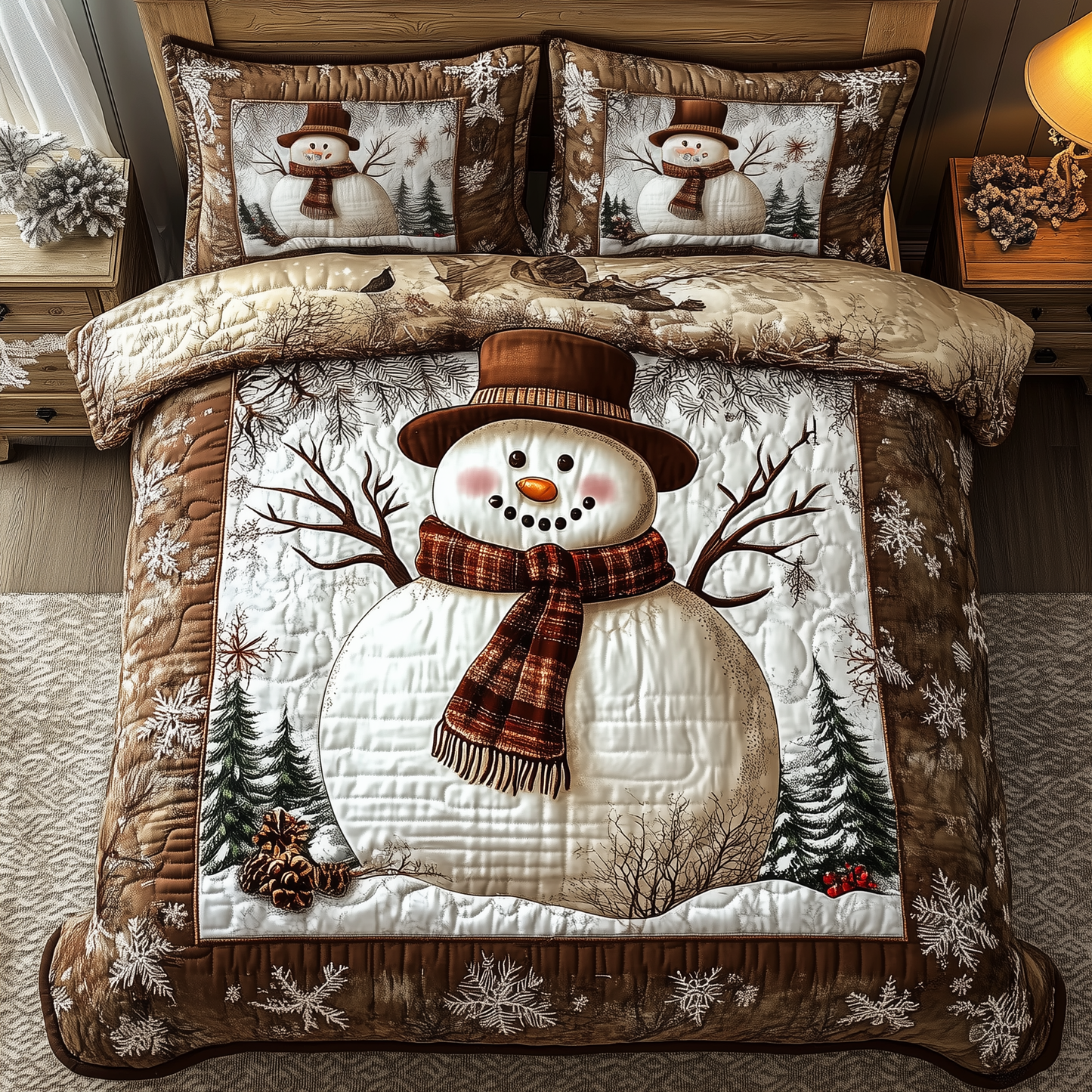 Vintage Snowman 3-Piece Quilted Bedding Set GFTOTL1512