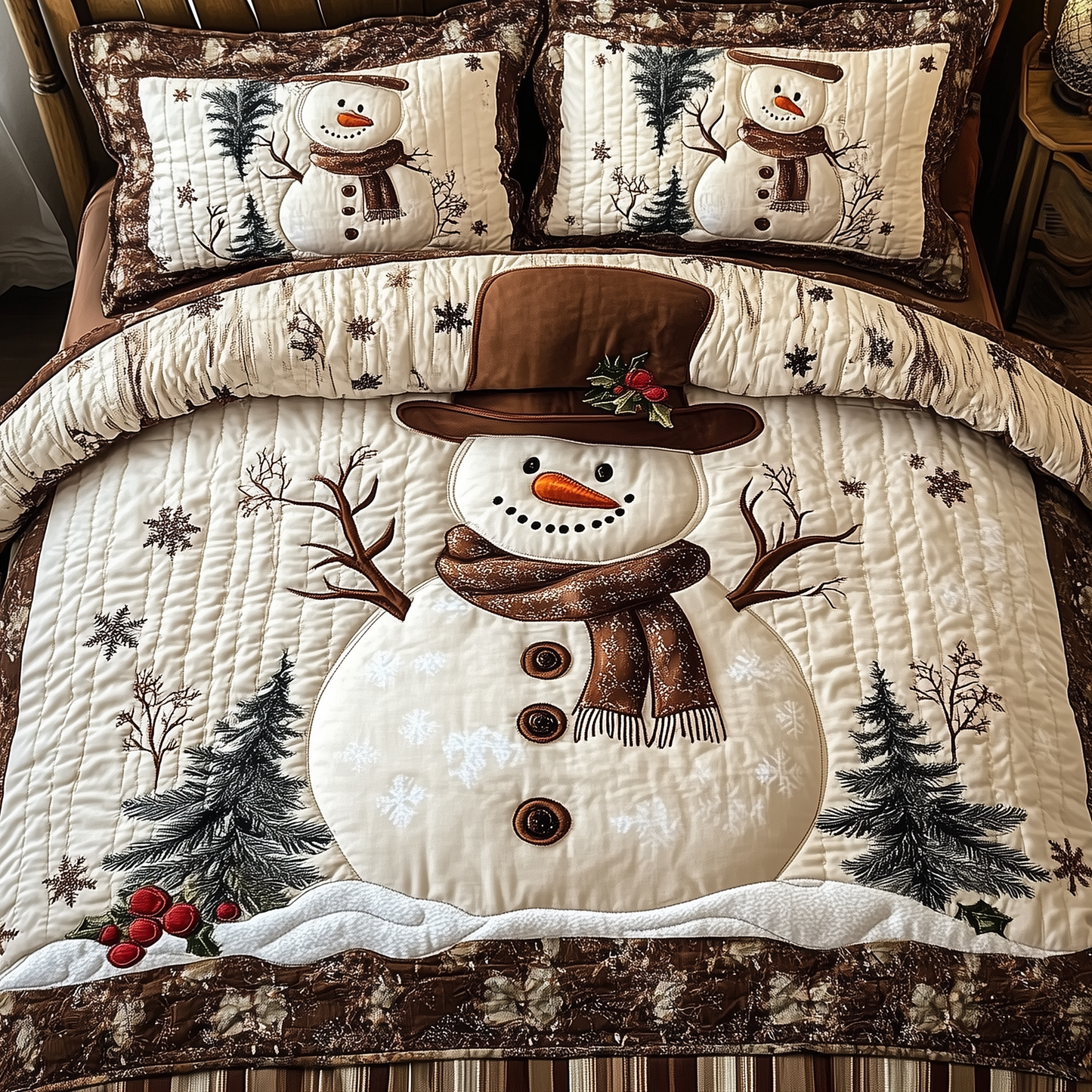 Vintage Snowman 3-Piece Quilted Bedding Set GFTOTL1513