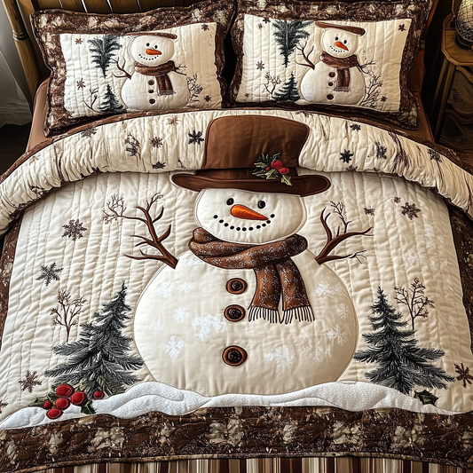 Vintage Snowman 3-Piece Quilted Bedding Set GFTOTL1513